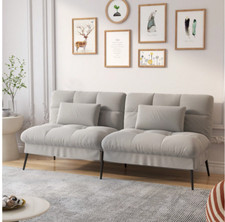 Modern Fabric Sofa Bed 3 Seater Upgraded Frame 5-Gear Adjustable Futon Sofa Grey