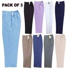 Pack of 3 Ladies Half Elasticated STRETCH WAIST WORK OFFICE POCKETS PANTS