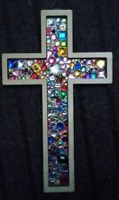 GEMMED WOODEN CRUCIFIX CROSS handmade Wall Decor See Pics Nice Gift 23x14x0.5cm