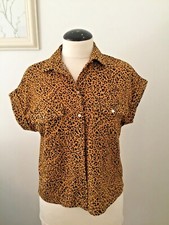 LADIES NEW LOOK MUSTARD ANIMAL PRINT TOP CAP SLEEVE SIZE U.K. 6