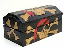Wooden Pirate Chest Small Treasure Storage Case Box Black Gift Idea CLEARANCE