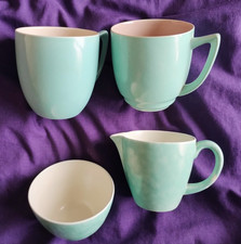 Branksome Pottery Two Tone Blue & Pink +Poole Jug +Bowl
