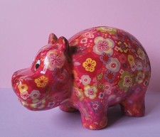 Pomme Pidou Ceramic Hippo Money Box Piggy Bank Hippolyte Pink Red Floral