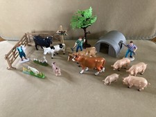 Toy Farmyard Animals - Farmer, Cow, Poultry, Signpost Pigs,Sty and Gates