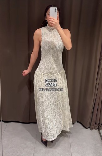 Zara long lace dress ecru - lace,