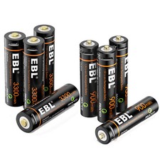 EBL AAA or AA Battery Rechargeable Li-Ion 1.5v 900mWh 3300mWh w/ USB Cable