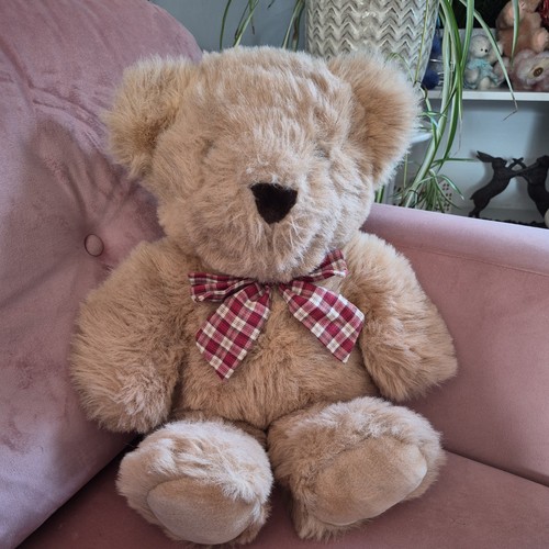 Large brown teddy bear - large, tartan