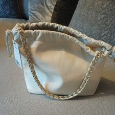 New With Tags, H&M Ladies Cream Drawstring Handbag With Gold Detail