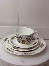 Aynsley Cottage Garden Fluted Cup Saucer Side Plate Trio + Large Plate VGC