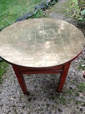 Vintage 1940s Round Brass Top Table Pink Satin Lined Sewing Box
