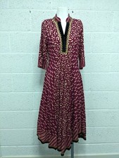 BIBA Maxi Dress 100% Cotton Patterned Pink Purple Size 36 / M / UK 10-12