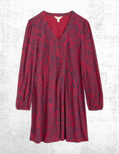 Women’s Seasalt Jersey Tunic Long Sleeve A-Line V Neck Red Snow Floral