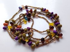 Multicoloured Brown Glass Seed Bead Flapper Length  Necklace Boho Layering Chic