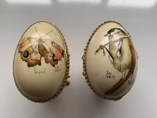 A Pair Of Vintage Decorative Eggs With Bird Illustrations