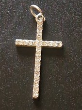 925 Sterling Solid Silver Cross Pendant with Stone Set