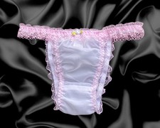 White Frilly Sissy Sheer Nylon Briefs Satin Rose Panties Knickers Size 10-20