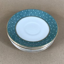 Set of 6 Ridgway Conway Green Gilded Vintage China Tea Saucers