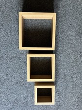 3 Piece Floating Cube Shelves Square Wall Mount Wooden Display Box Storage Shelf