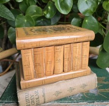 Vintage Wooden Storage Box Chest Books Shape Secret Key Compartment Floral Birds