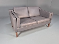 Vintage Danish Two Seater Sofa Grey Leather Mogensern Style 1980s   EB10462 M2SS