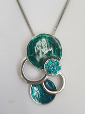 *STRIKING ANNA NOVA BLUE & GREEN ENAMEL CRYSTAL SILVER TONE NECKLACE*