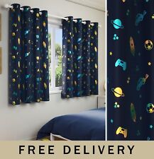 Blue Space/Football Kids Curtains 46x54"  - Thermal Energy Saving for Boys Room