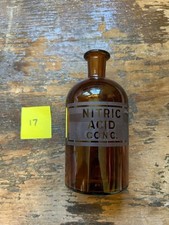 Vintage Etched Amber Glass Laboratory Bottle - Conc Nitric Acid