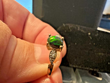 PERFECT 9CT GOLD FIRE OPAL AND DIAMOND RING.SIZE P1/2 1.5G.BEAUTIFUL COLOURS.