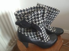 Black Leather and houndstooth Material victoriana Steampunk ankle boots UK 5 