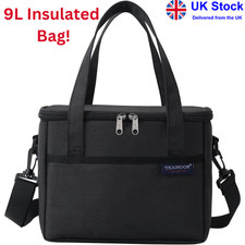 Insulated Lunch Cool Bag Box w/Shoulder Strap, Leakproof, Waterproof, 9L, Black
