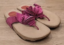 SKECHERS TONE UPS WOMENS PINK SUEDE FLOWER TOE POST SANDALS UK SIZE 8 FLIP FLOPS