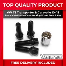 FITS VW T5 TRANSPORTER 10>15 40MM ANTI-THEFT BLACK LOCKING WHEEL BOLT NUTS SET
