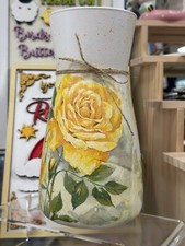 Yellow Rose Vase , Decoupage 