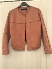 Zara Basic Outerwear Pink Faux Suede Collarless Jacket Size Medium ~ In VGC