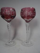 2 x Vintage Nachtmann Crystal Traube Cut Hock Wine Glass Red 20cm Tall Unsigned