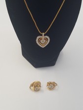 swarovski gold crystal heart necklace and earrings set