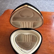Vintage Heart Jewellery Case Black Pad Covered Beige Velvet Interior Mirror Ring