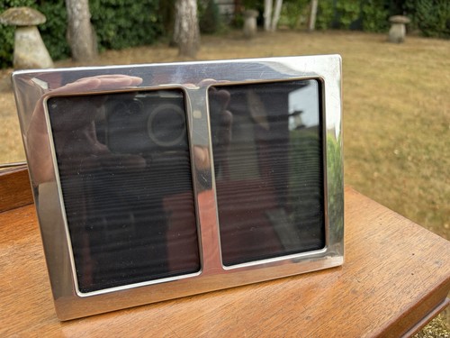 Silver double photograph frame - silver,