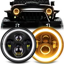 Pair 7" Round LED Headlights Amber Halo Angle Eyes For Jeep Wrangler JK LJ TJ