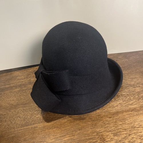 2000s vtg black wool cloche - vtg,