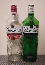 2 x Empty 1 Litre Gordon's Pink Gin & Dry Gin bottles including caps