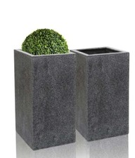 Primrose Black Poly-Terrazzo Tall Cube Planter Garden Set of 2 79cm Plant Pots