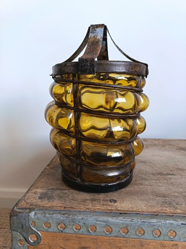 Vintage blown amber glass cage - amber,