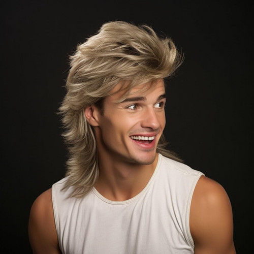 Blonde mullet wig mens - blonde, for
