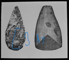 PREHISTORIC MAN PALAOLITHIC & NEOLITHIC FLINT TOOLS C1880 Magic Lantern Slide