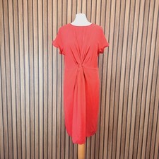 LK Bennett Dr Milas Dress Poppy Red Knee Length UK 14 Ruched Straight 100% Silk