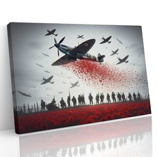 Spitfire Aircraft Flying Over Poppies Canvas Print Wall Art Picture Poster Print