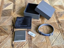 EMPORIO ARMANI Mens Bracelet Reversible Leather Blue & Grey Smart Casual Gift