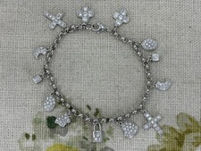 DIAMONIQUE DQCZ SILVER chain charm bracelet with CZ cubic zirconia charms
