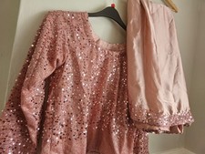 Ready Pleated Saree with Blouse Dusty Pink Women's Silk Sari